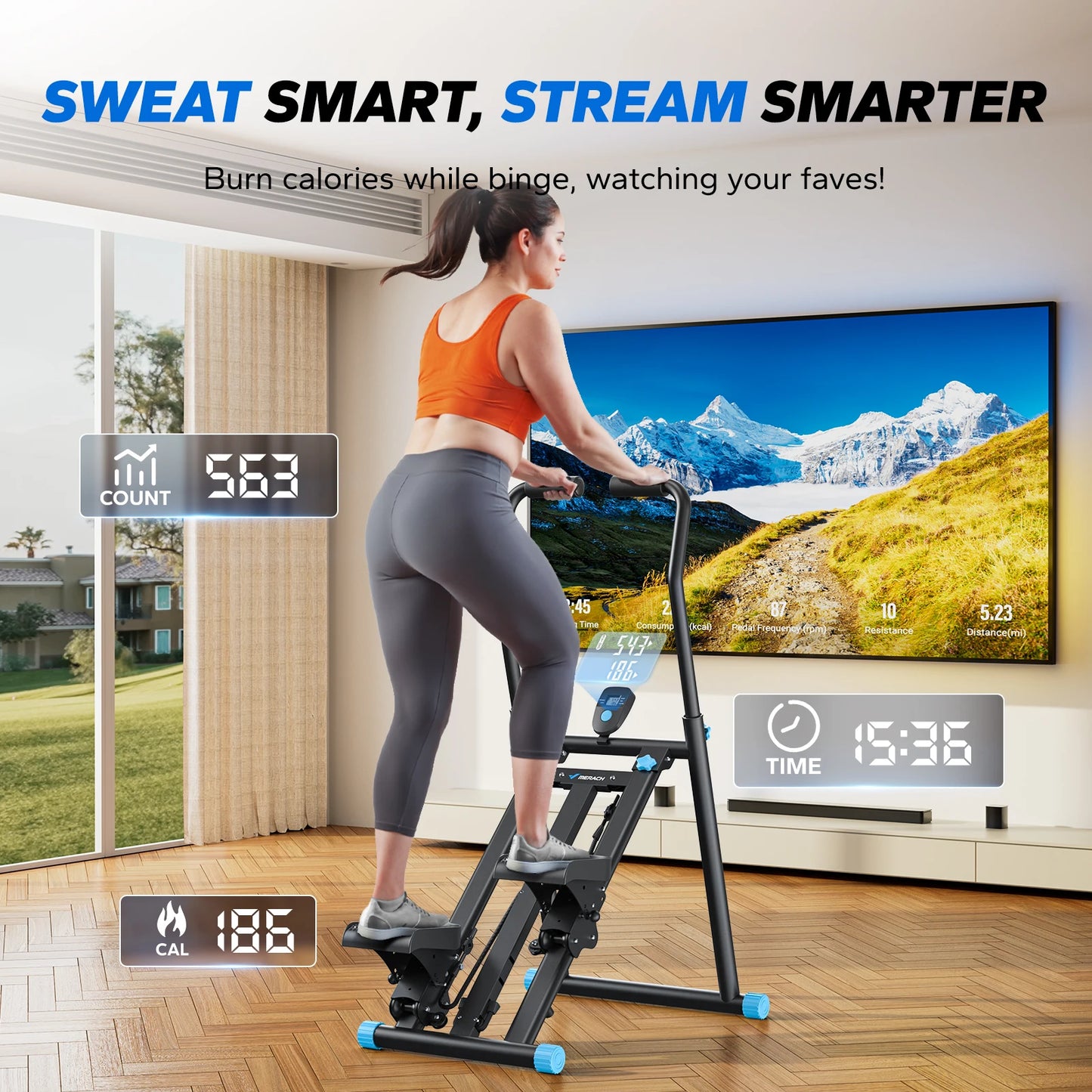 MERACH Stair Stepper Black Vertical Compact Folding Exercise Climber with Adjustable Handlebar & Pedals for Leg & Core Training