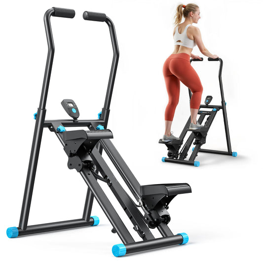 MERACH Stair Stepper Black Vertical Compact Folding Exercise Climber with Adjustable Handlebar & Pedals for Leg & Core Training