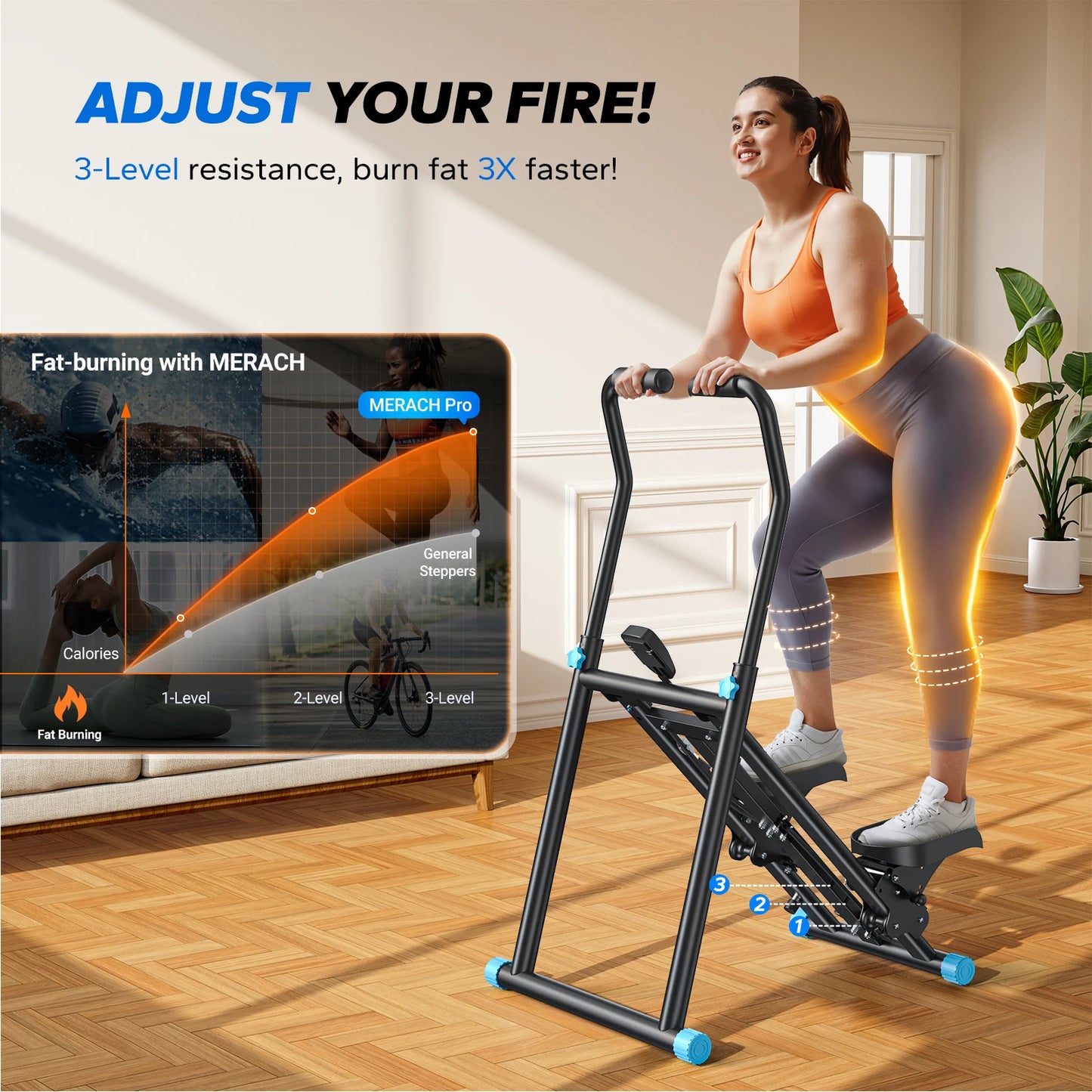 MERACH Stair Stepper Black Vertical Compact Folding Exercise Climber with Adjustable Handlebar & Pedals for Leg & Core Training