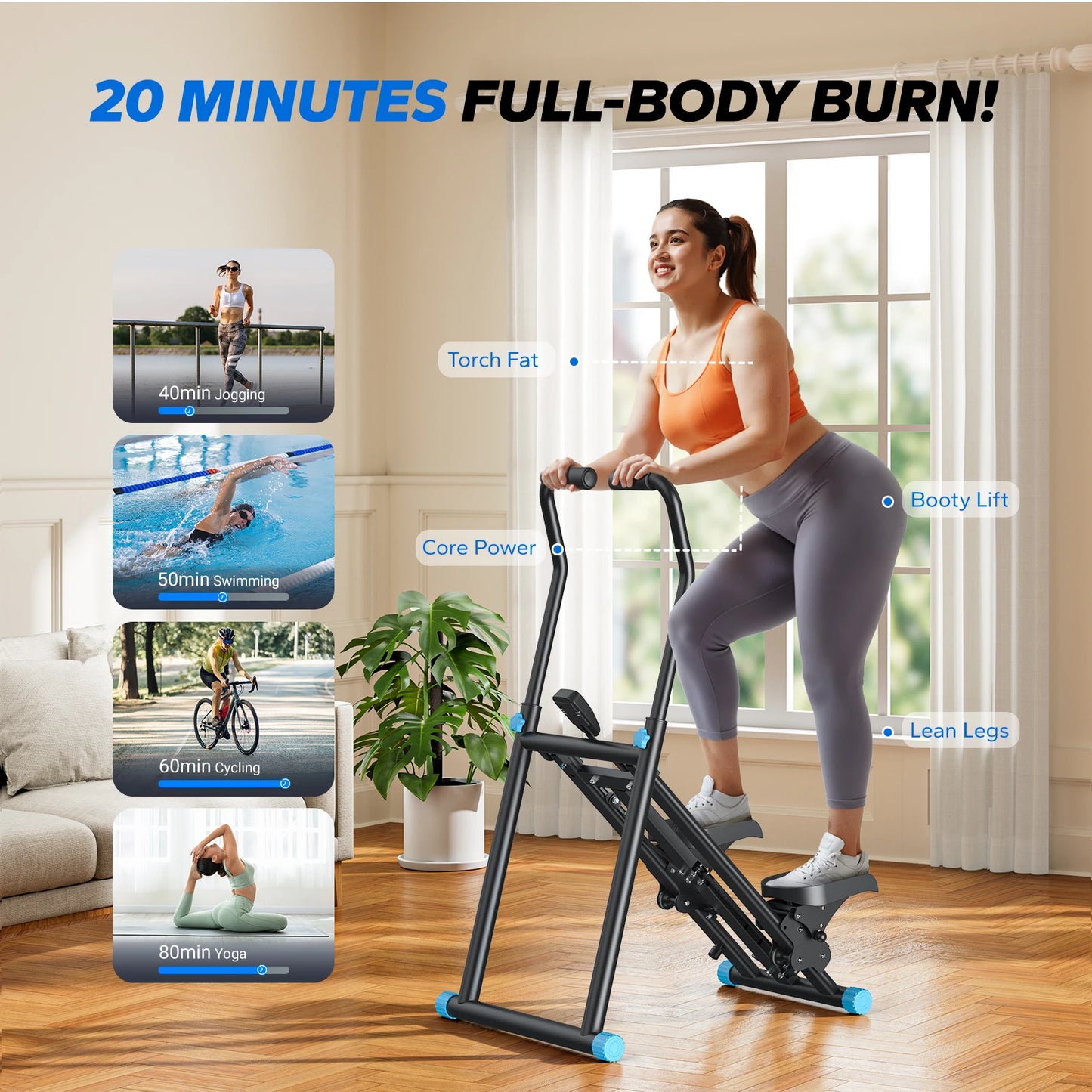 MERACH Stair Stepper Black Vertical Compact Folding Exercise Climber with Adjustable Handlebar & Pedals for Leg & Core Training