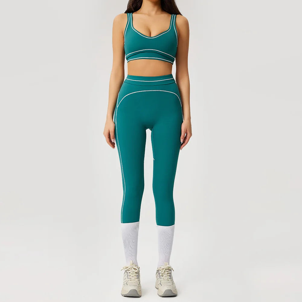 2pcs Women's Gym Sport Set Push up Yoga Pants Hollow Back High Waisted Leggings Fitness Bra Workout Quick Dry Breathable Sportswear