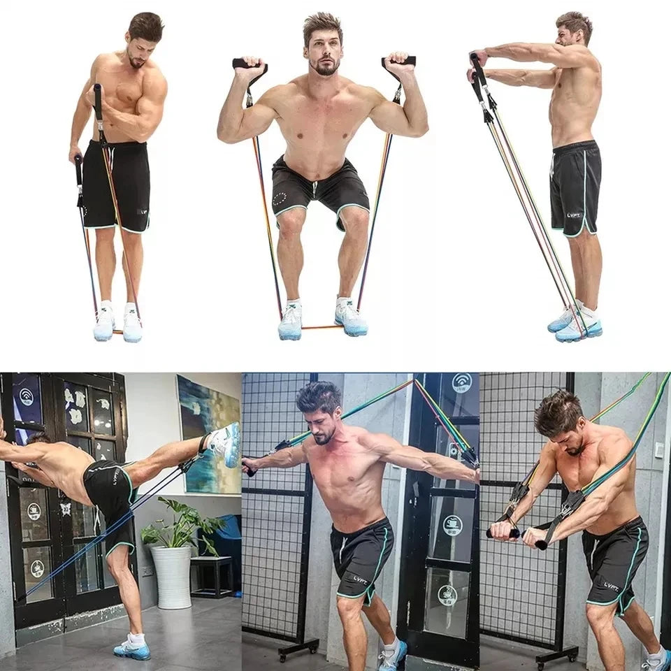 11pcs Fitness Resistance Bands Set Workout Exercise Tube Bands with Door Anchor Ankle Straps Cushioned Handles Carry Bags