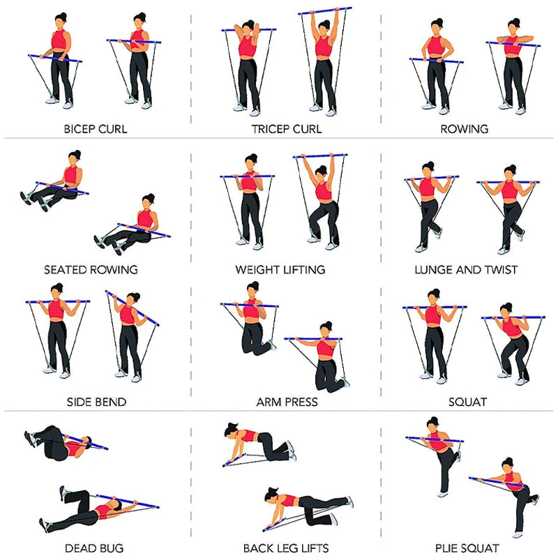 Multifunctional Pilates Bar Kit – Fitness Bar with Resistance Bands for Full Body Home Workouts
