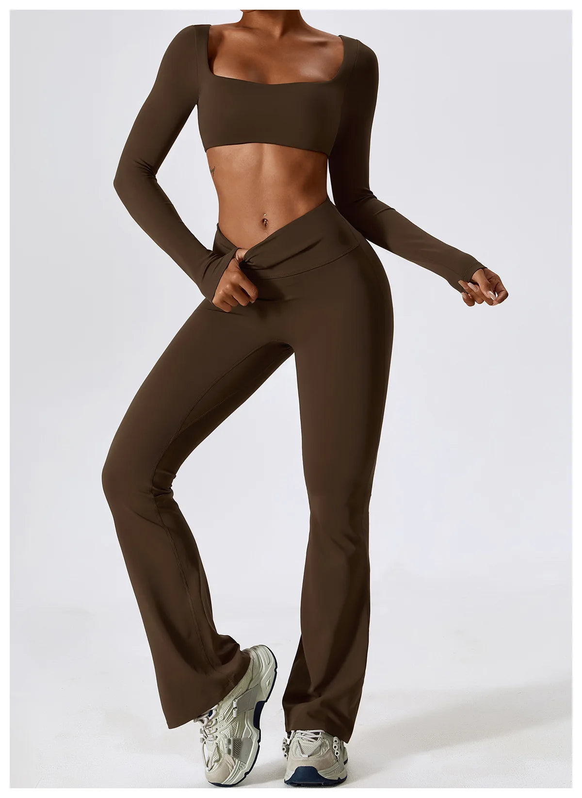 2PCS Women's Seamless Yoga Set Long Sleeve Athletic Legging & Crop Top Sportswear Workout Fitness Gym Sports Suit Winter Workout Clothes