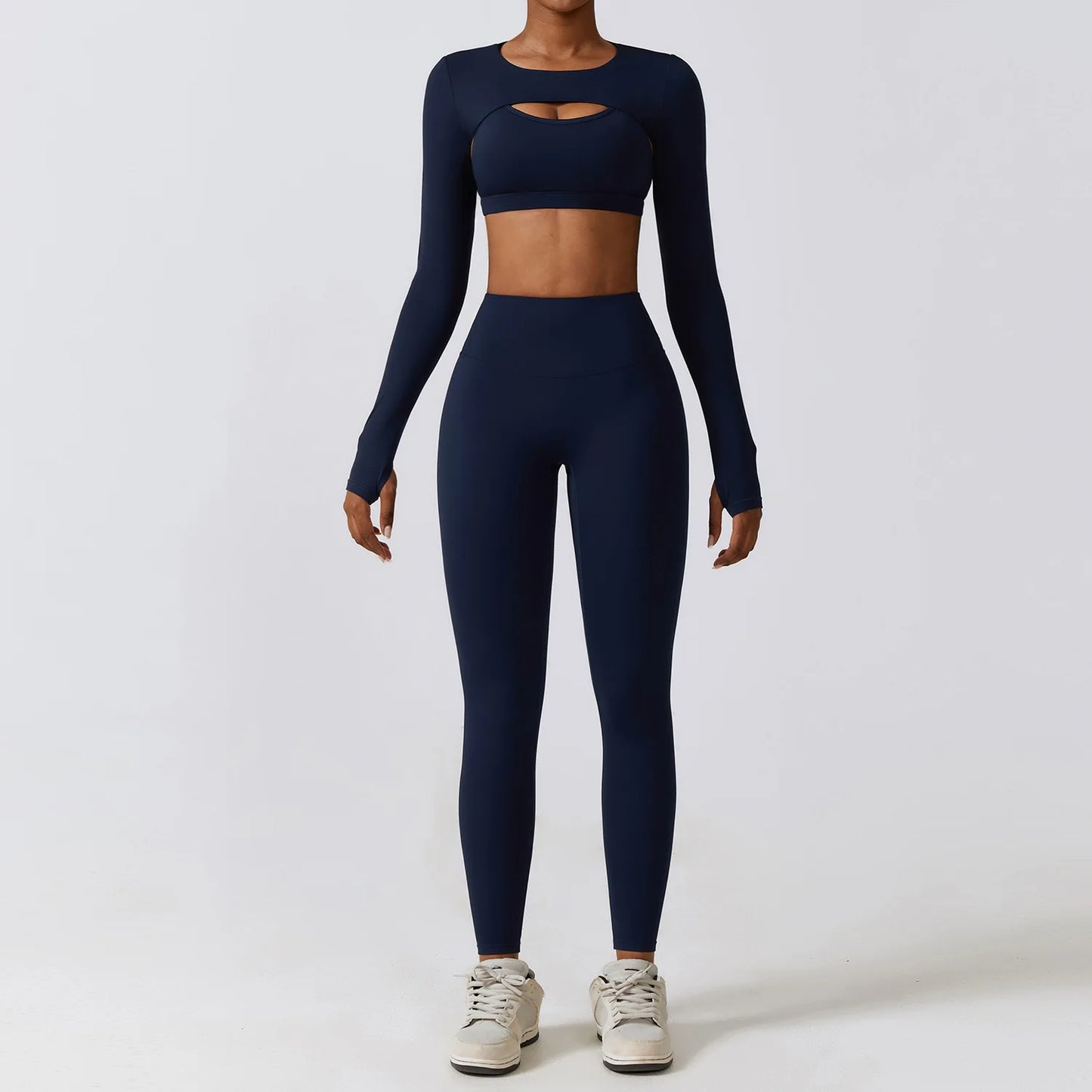 Women's Sportswear Yoga Set Seamless Fitness Bra Crop Top Long Sleeve Workout Clothes Athletic Wear Gym Legging for Running Fitness