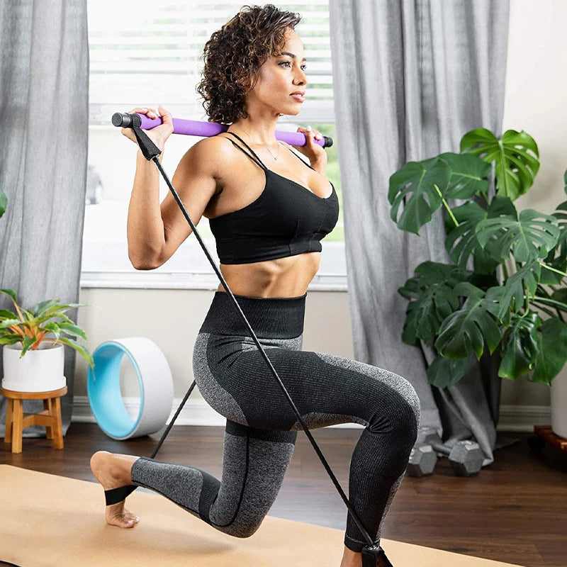 Multifunctional Pilates Bar Kit – Fitness Bar with Resistance Bands for Full Body Home Workouts