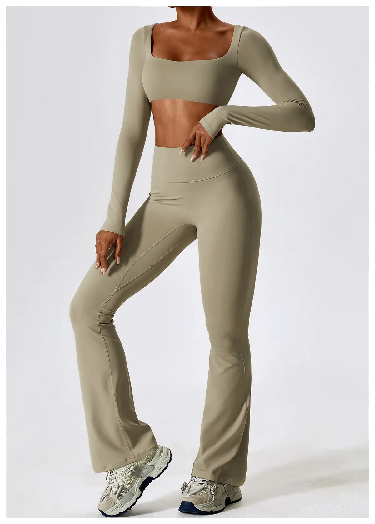 2PCS Women's Seamless Yoga Set Long Sleeve Athletic Legging & Crop Top Sportswear Workout Fitness Gym Sports Suit Winter Workout Clothes