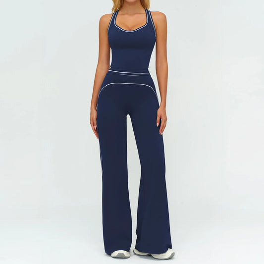 Women 2-Piece Vest Workout Set – Breathable Sleeveless Fitness Top & Straight-Leg Sports Pants