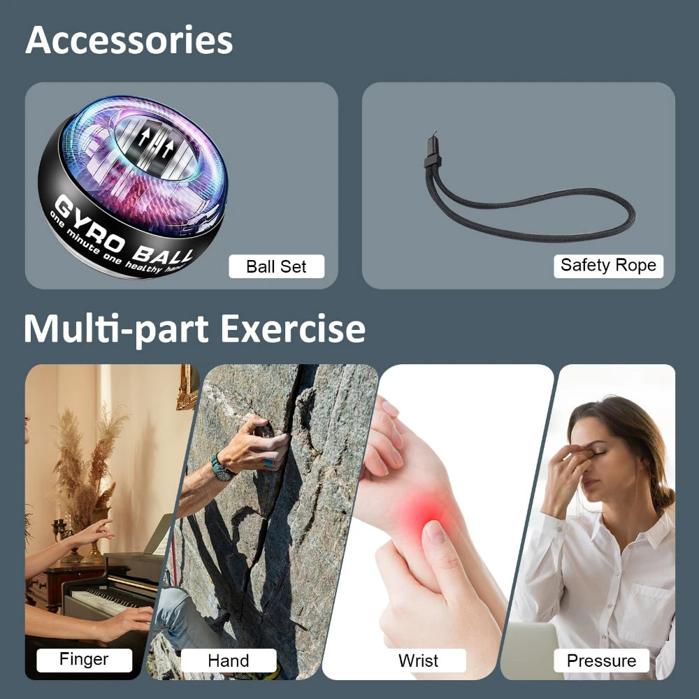 Auto-Start Wrist Power Hand Ball Strengthener Gyroscopic Arm Exerciser for Home Fitness Forearm Workout Unisex Hand Grips