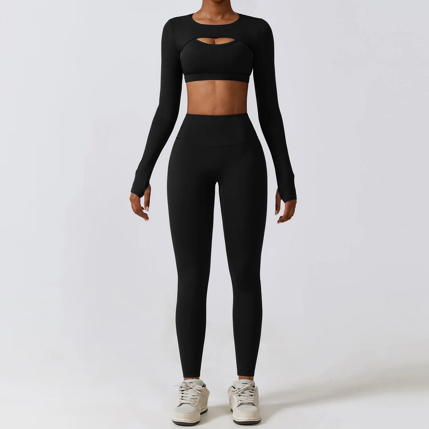 Women's Sportswear Yoga Set Seamless Fitness Bra Crop Top Long Sleeve Workout Clothes Athletic Wear Gym Legging for Running Fitness