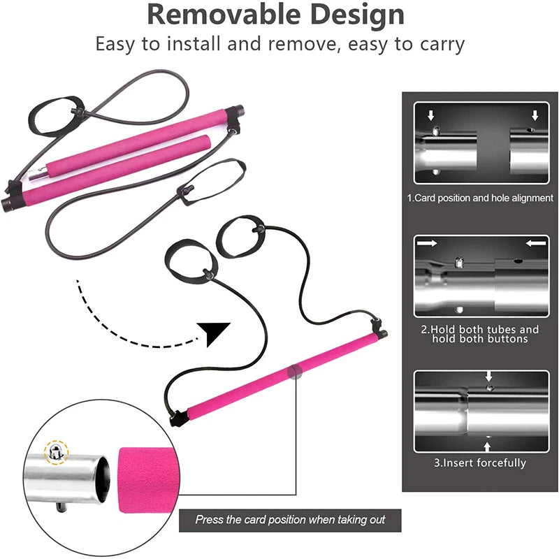 Multifunctional Pilates Bar Kit – Fitness Bar with Resistance Bands for Full Body Home Workouts
