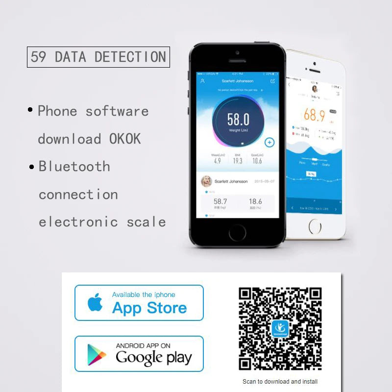 Smart Wireless Digital Bathroom Scale Bluetooth Body Fat Composition Analyzer with Smartphone App - Body Weight Tester