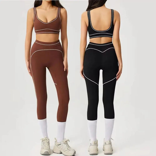 2pcs Women's Gym Sport Set Push up Yoga Pants Hollow Back High Waisted Leggings Fitness Bra Workout Quick Dry Breathable Sportswear