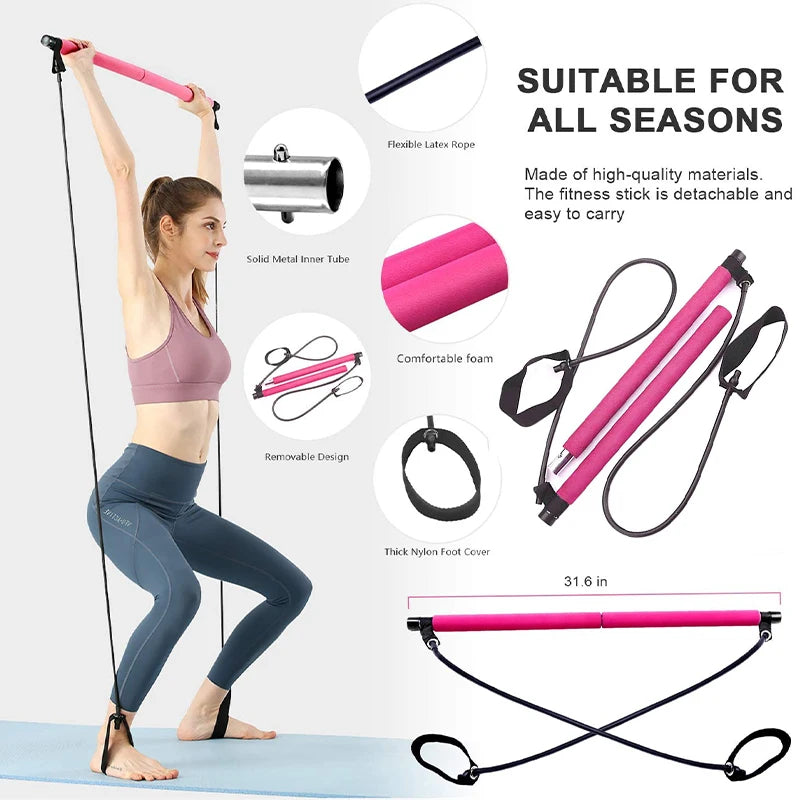 Multifunctional Pilates Bar Kit – Fitness Bar with Resistance Bands for Full Body Home Workouts