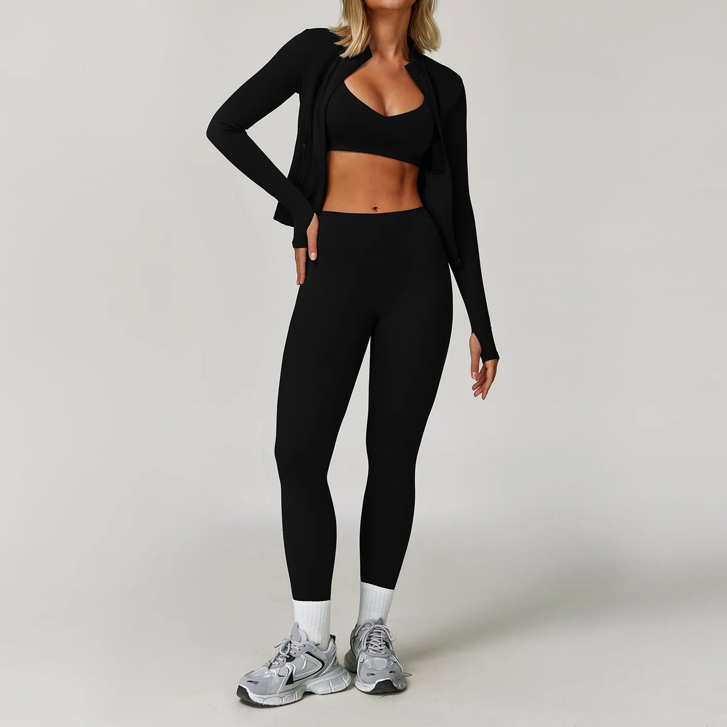 Women's Yoga Sports Set 2/3PCS Gym Workout Tracksuit Long Sleeve Sports Bra Athletic Wear Running Fitness Clothing