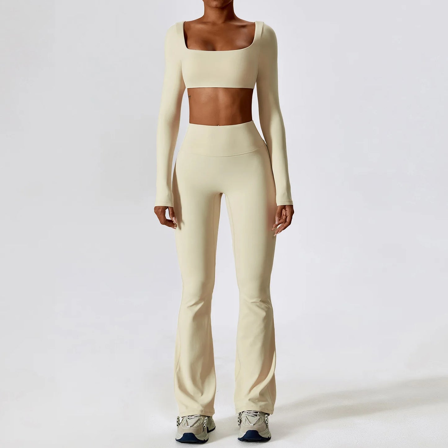 2PCS Women's Seamless Yoga Set Long Sleeve Athletic Legging & Crop Top Sportswear Workout Fitness Gym Sports Suit Winter Workout Clothes