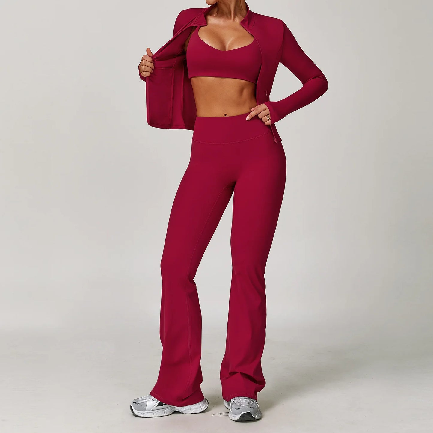 Women's Yoga Sports Set 2/3PCS Gym Workout Tracksuit Long Sleeve Sports Bra Athletic Wear Running Fitness Clothing