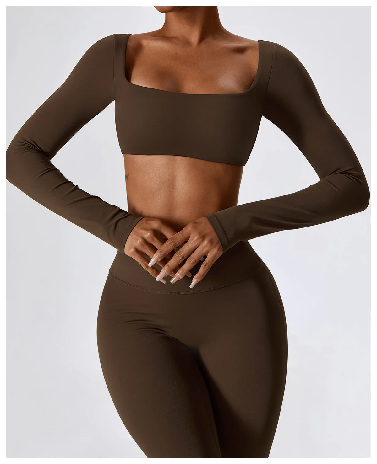 2PCS Women's Seamless Yoga Set Long Sleeve Athletic Legging & Crop Top Sportswear Workout Fitness Gym Sports Suit Winter Workout Clothes