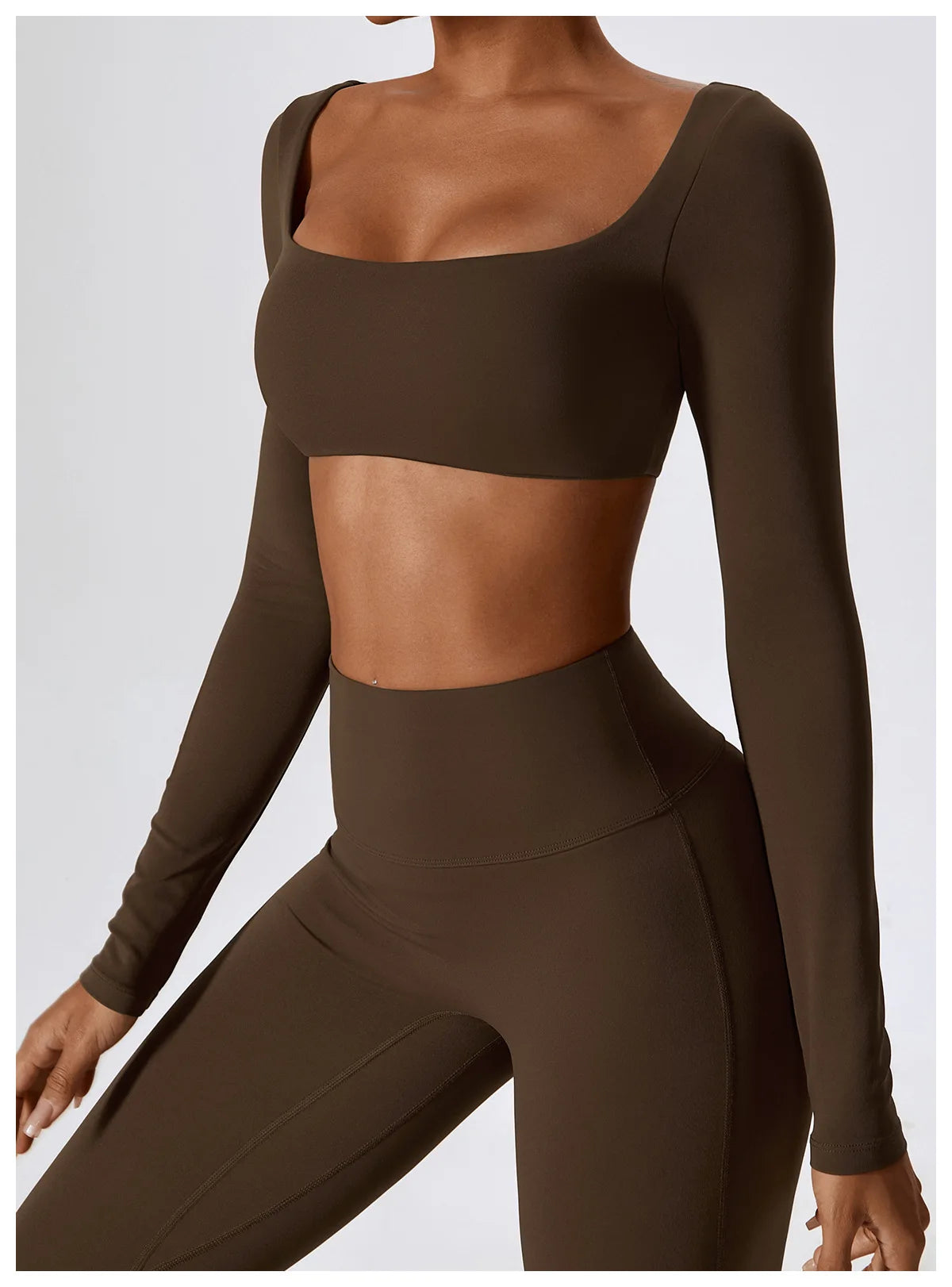 2PCS Women's Seamless Yoga Set Long Sleeve Athletic Legging & Crop Top Sportswear Workout Fitness Gym Sports Suit Winter Workout Clothes