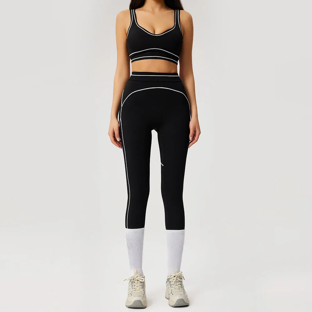 2pcs Women's Gym Sport Set Push up Yoga Pants Hollow Back High Waisted Leggings Fitness Bra Workout Quick Dry Breathable Sportswear
