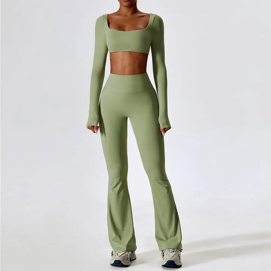 2PCS Women's Seamless Yoga Set Long Sleeve Athletic Legging & Crop Top Sportswear Workout Fitness Gym Sports Suit Winter Workout Clothes