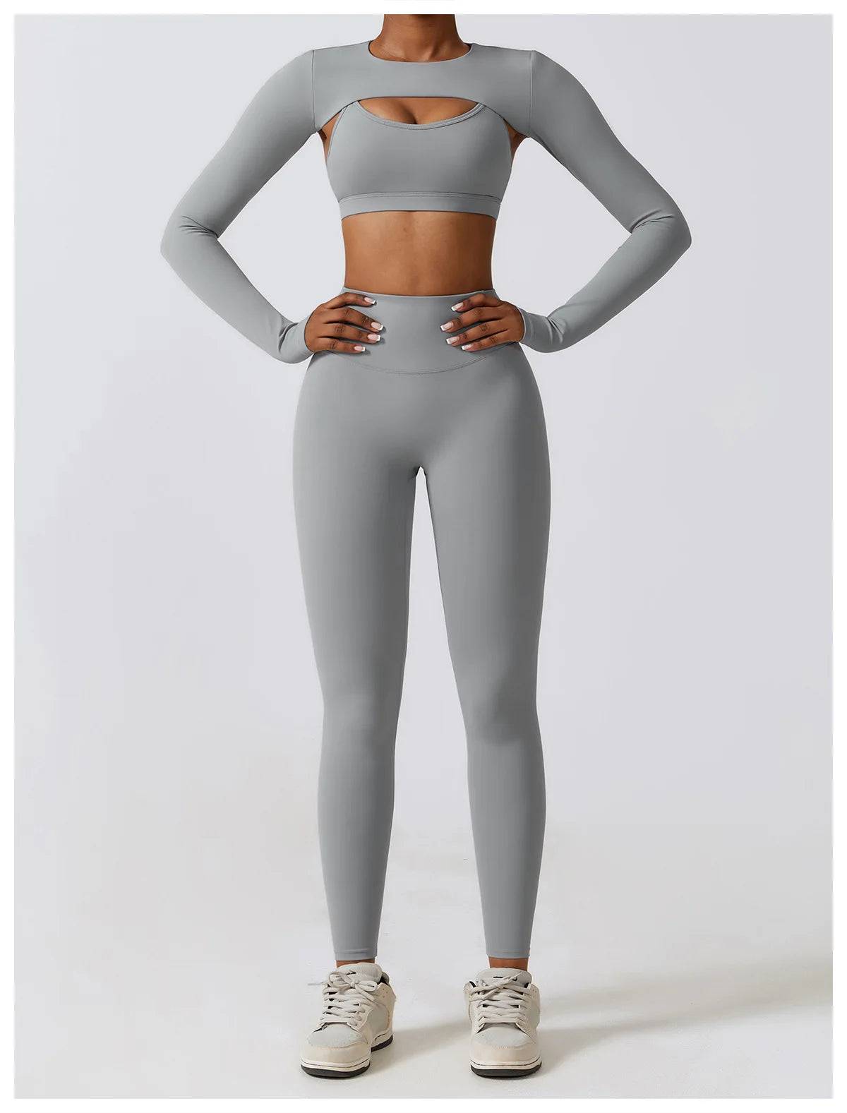 Women's Sportswear Yoga Set Seamless Fitness Bra Crop Top Long Sleeve Workout Clothes Athletic Wear Gym Legging for Running Fitness