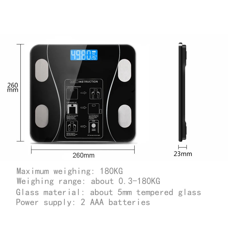 Smart Wireless Digital Bathroom Scale Bluetooth Body Fat Composition Analyzer with Smartphone App - Body Weight Tester