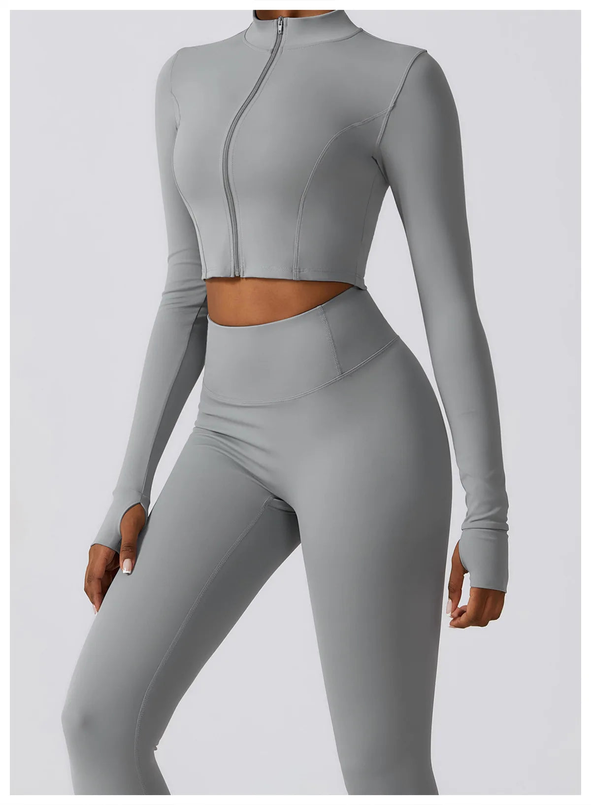 Women's Sportswear Yoga Set Seamless Fitness Bra Crop Top Long Sleeve Workout Clothes Athletic Wear Gym Legging for Running Fitness