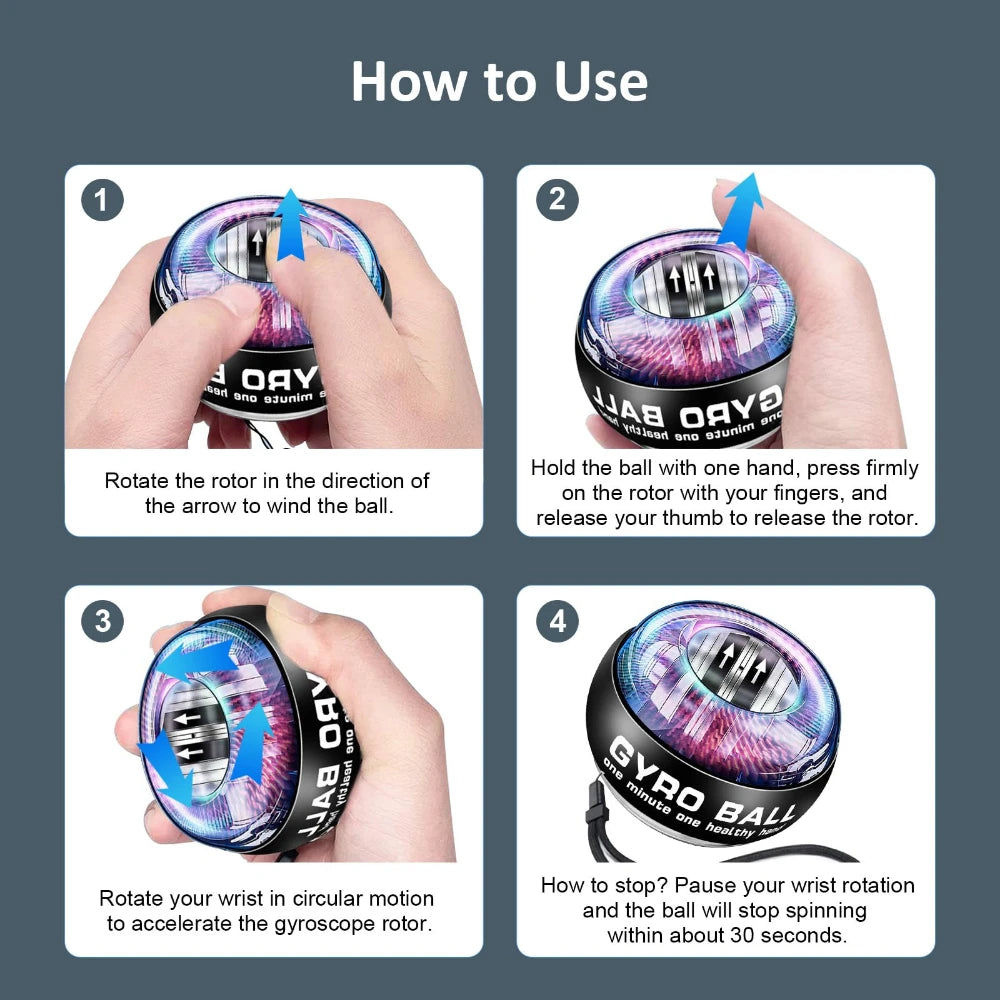Auto-Start Wrist Power Hand Ball Strengthener Gyroscopic Arm Exerciser for Home Fitness Forearm Workout Unisex Hand Grips