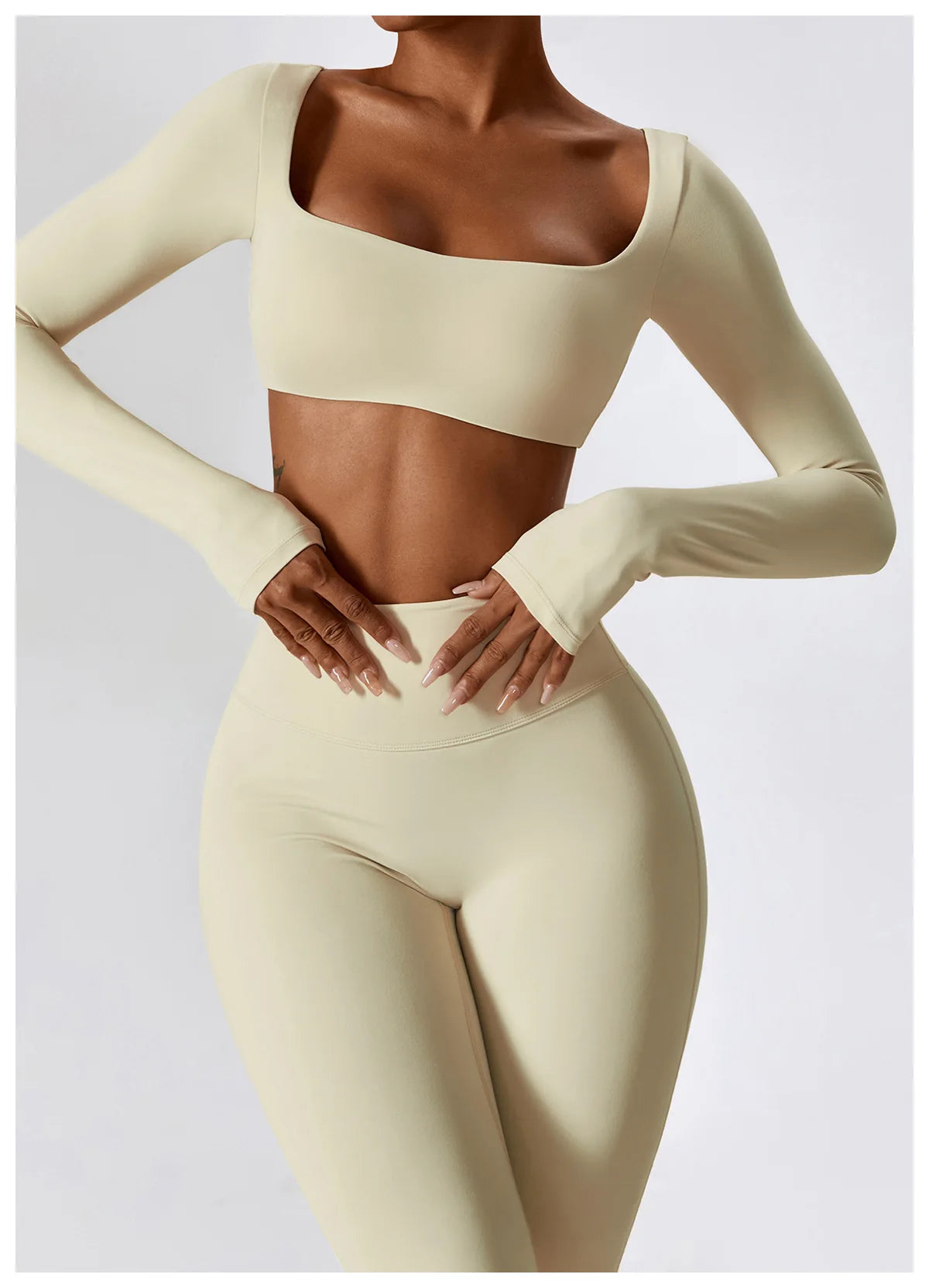2PCS Women's Seamless Yoga Set Long Sleeve Athletic Legging & Crop Top Sportswear Workout Fitness Gym Sports Suit Winter Workout Clothes