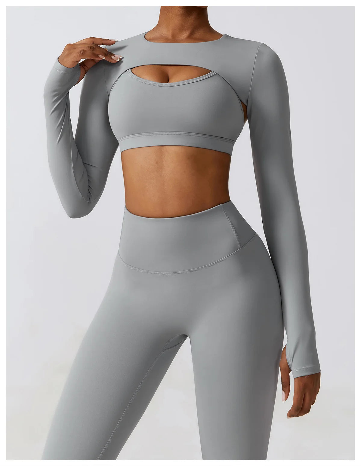 Women's Sportswear Yoga Set Seamless Fitness Bra Crop Top Long Sleeve Workout Clothes Athletic Wear Gym Legging for Running Fitness