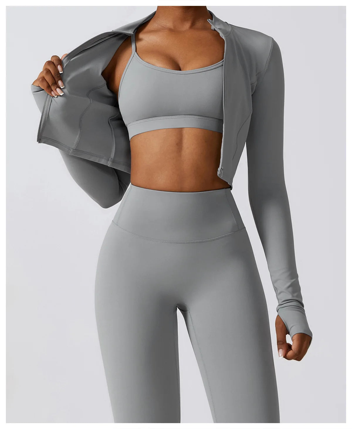 Women's Sportswear Yoga Set Seamless Fitness Bra Crop Top Long Sleeve Workout Clothes Athletic Wear Gym Legging for Running Fitness